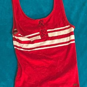 Red tank top with white strips